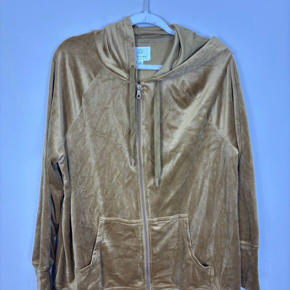 New Aerie Golden Yellow Velour Oversized Hooded Zip Up Sweatshirt Small - Picture 3 of 6